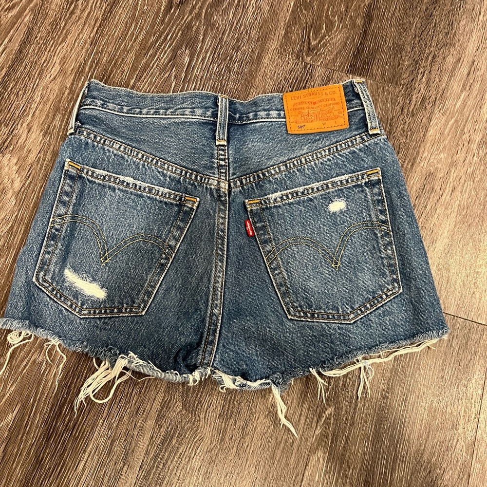 Levis High Rise Distressed Denim Shorts - Picture 8 of 9